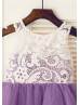 Ivory Lace Purple Tulle Knee Length Flower Girl Dress